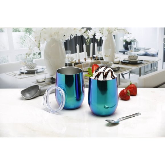 Rainbow Stemless Wine Tumblers with Lids, Set of 2. Bar 340 by Cambridge. NWT - Picture 5 of 12